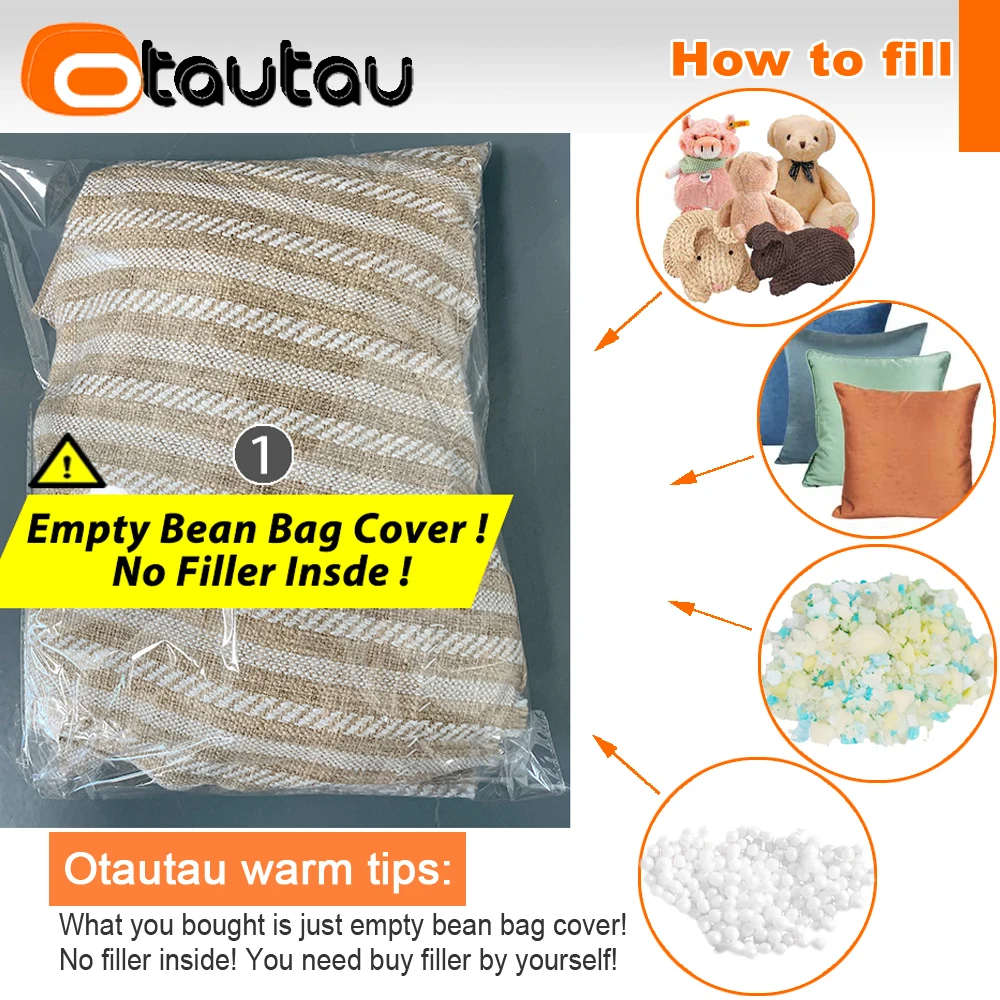 OTAUTAU 2-seat Bean Bag Lounger Cover Leather Cotton Linen Pouf Couch Beanbag Cover SF633【No Filler!Need Buy Filler Yourself!】 - view 2