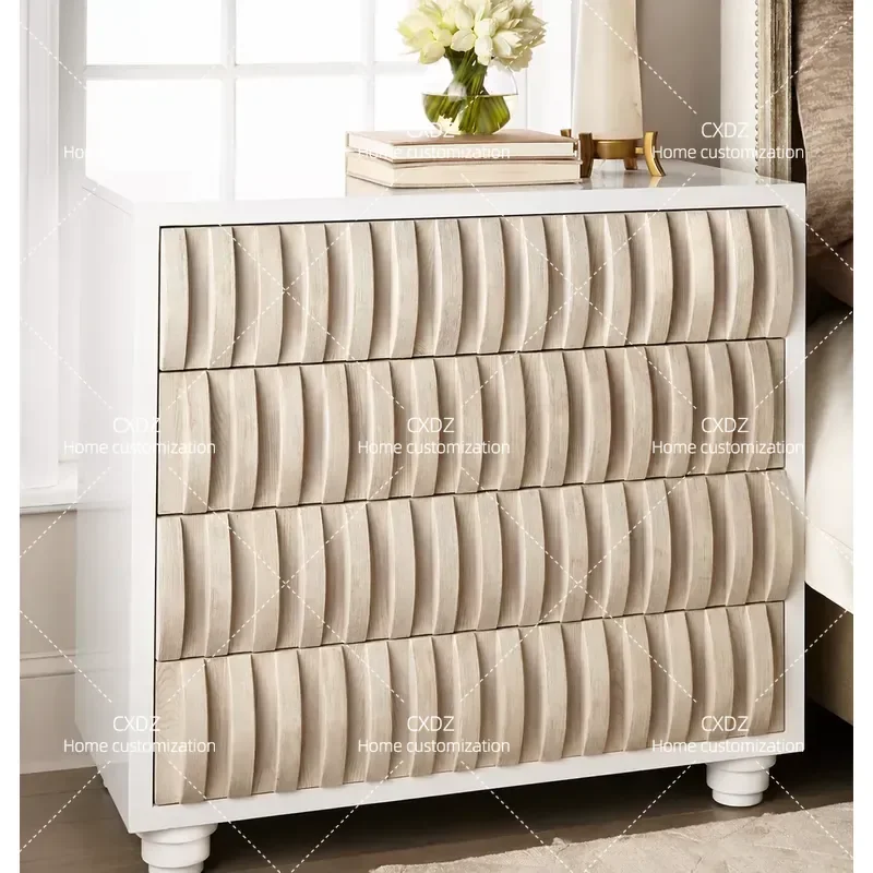 Modern Classical All Solid Wood Bedroom Nightstand with Drawer Storage Cabinet Bedside Table Locker Customized Furniture