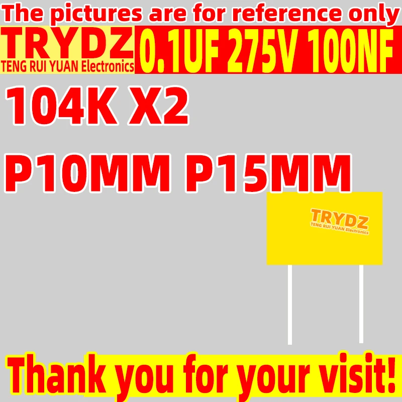 50-5pcs New 0.1UF 275V 100NF 104K X2 yellow safety capacitor 275VA pin distance P10MM P15MM