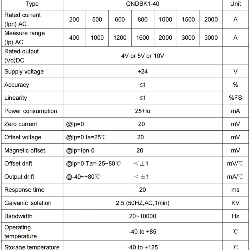 Hall Current Sensor QNDBK1-40 AC 600A 800A 1000A 1500A 2000A / DC 4-20mA 0-10V hall Current Transducer Split current transmitter - Image 3