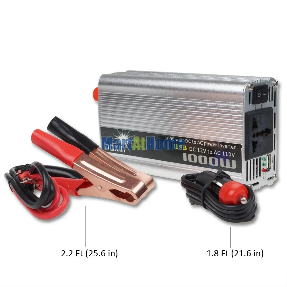 800W 1000W 1200Wwatts Auto Truck Boat USB Power Inverter 12V/24V DC to 220V/110V AC Modified-sine Wave w/ Universal Socket @CF