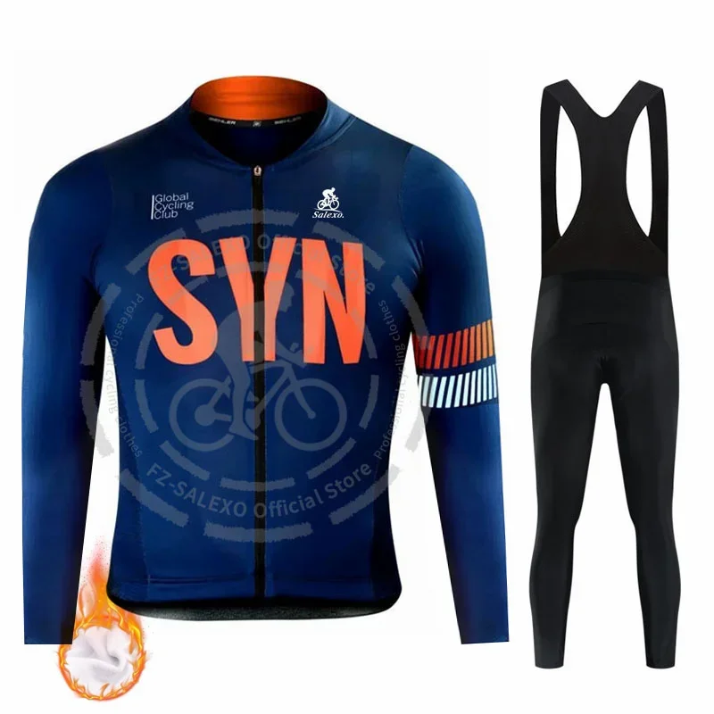 2025 SYN Winter Thermal Fleece Cycling Jersey Bib Pants Set Ropa Ciclismo Bicycle MTB Clothing Road Bike Suit Men Triathlon Set