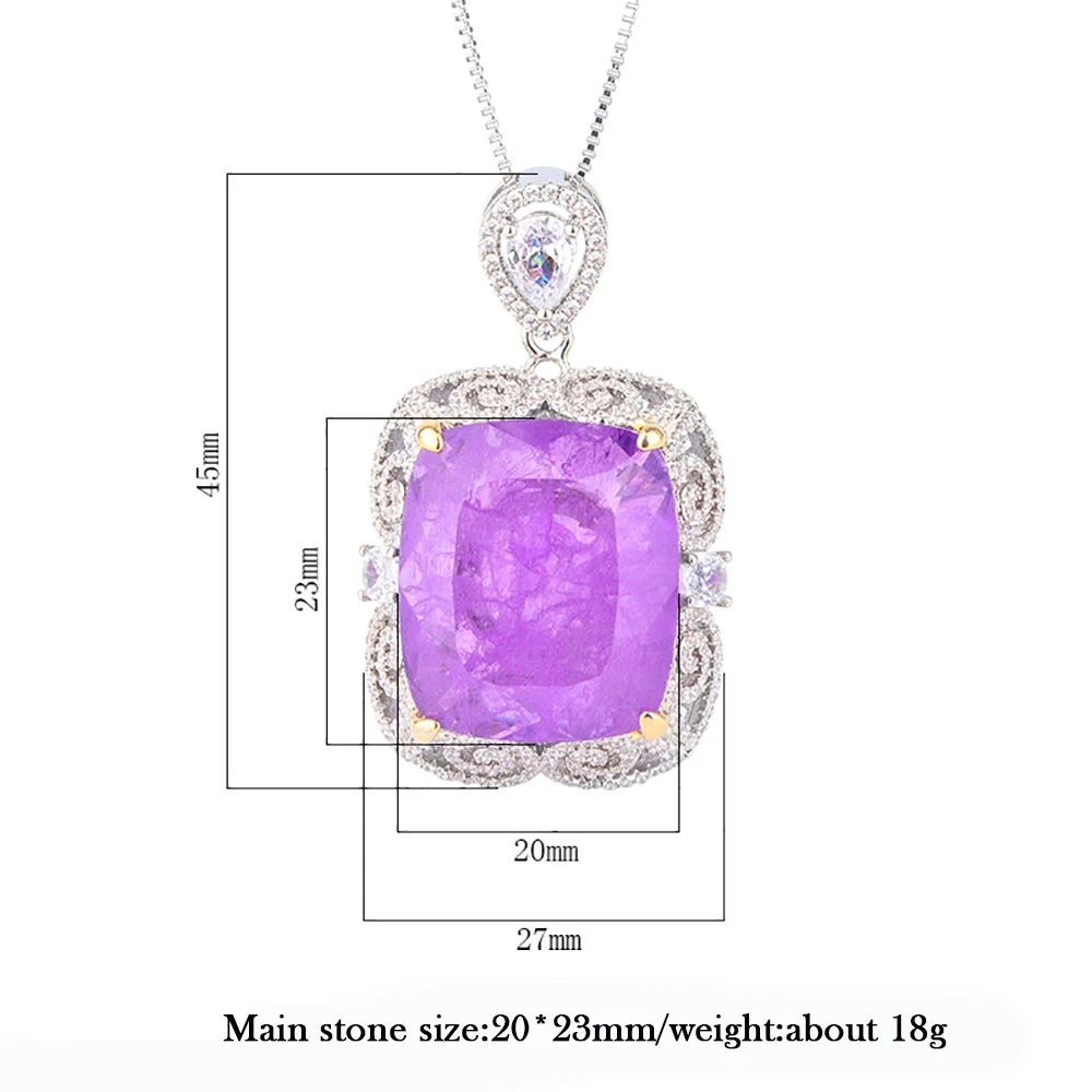 Luxury Vintage 20*23mm Amethyst Pendant Chain Necklace for Women Lab Diamond Cocktail Party Fine Jewelry Accessories Female Gift