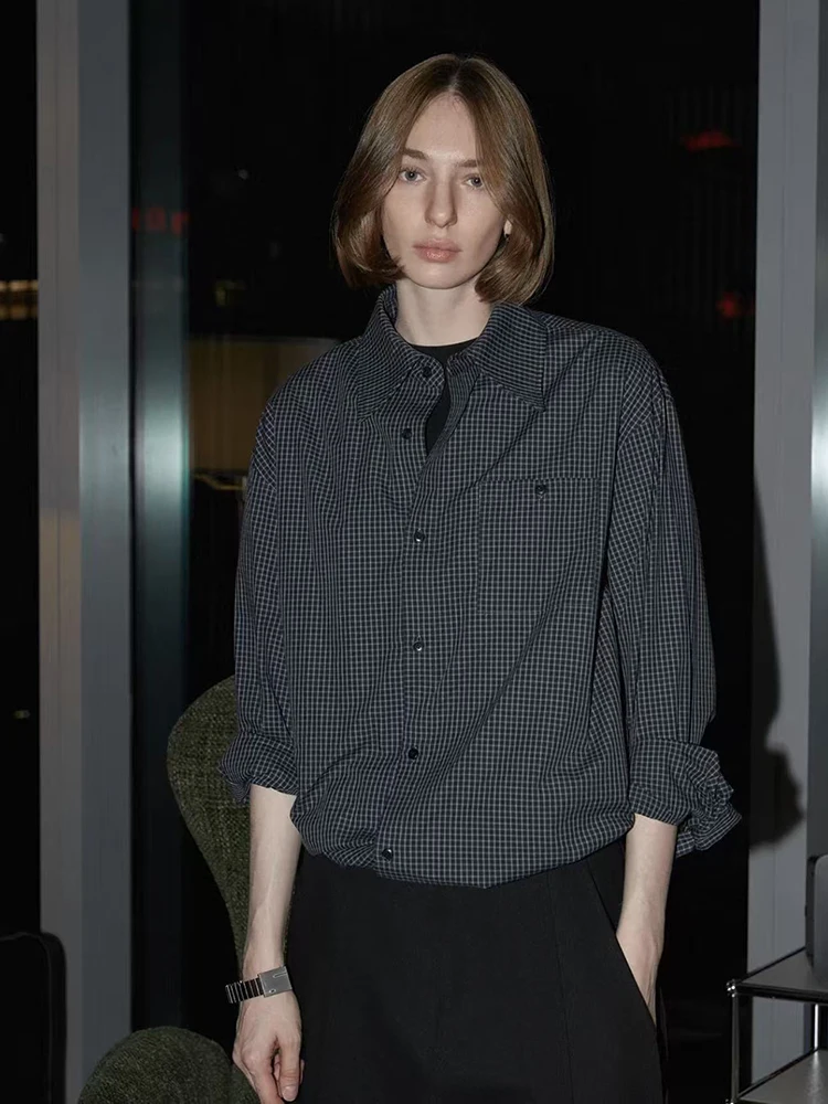 

Новая винтажная рубашка в клетку для женщин, свободная блузка в стиле Y2K с отложным воротником, повседневная, в стиле BF Harajuku, на одной пуговице, универсальный топ