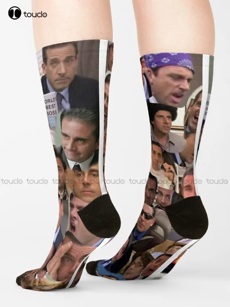 Michael Scott Collage Michael Scott The Office Steve Carell Socks Womens Running Socks 360° Digital Printing Streetwear Funny