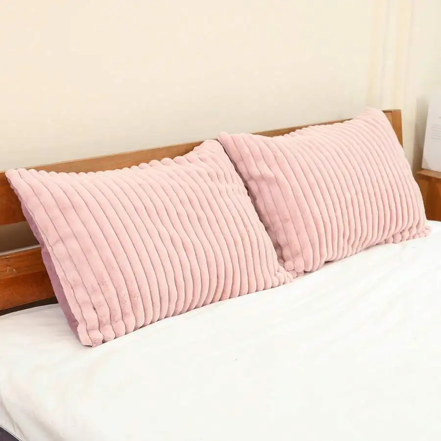 

2 шт. розовых ребристых наволочек из искусственного меха, на молнии, мягкие и уютные, для постельного белья