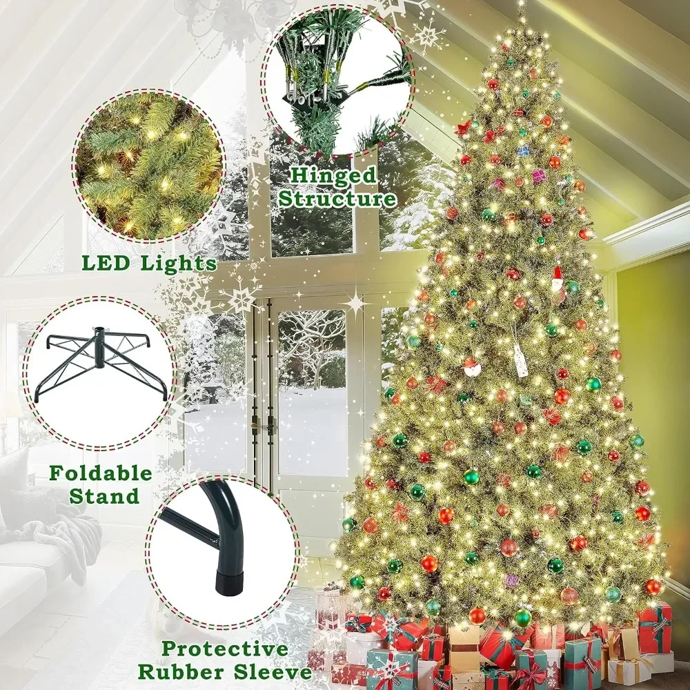 12ft Pre-lit Spruce Artificial Hinged Christmas Pine Tree Prelighted Holiday Xmas Tree for Home Party Decoration Christmas Trees