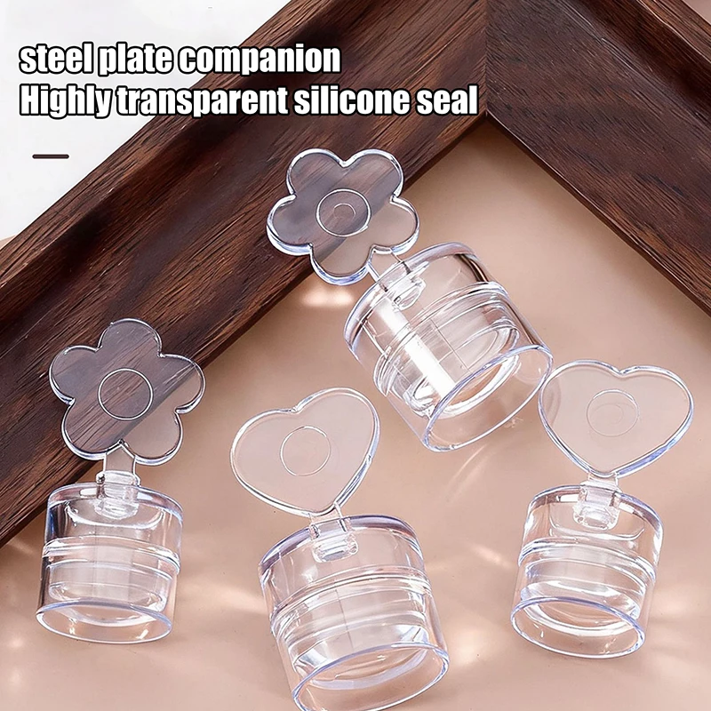 【Nice】Transparent Nail Stamper With Scraper Heart Flowers Shaped Jelly Silicone Head Stamp For French Nails Printing