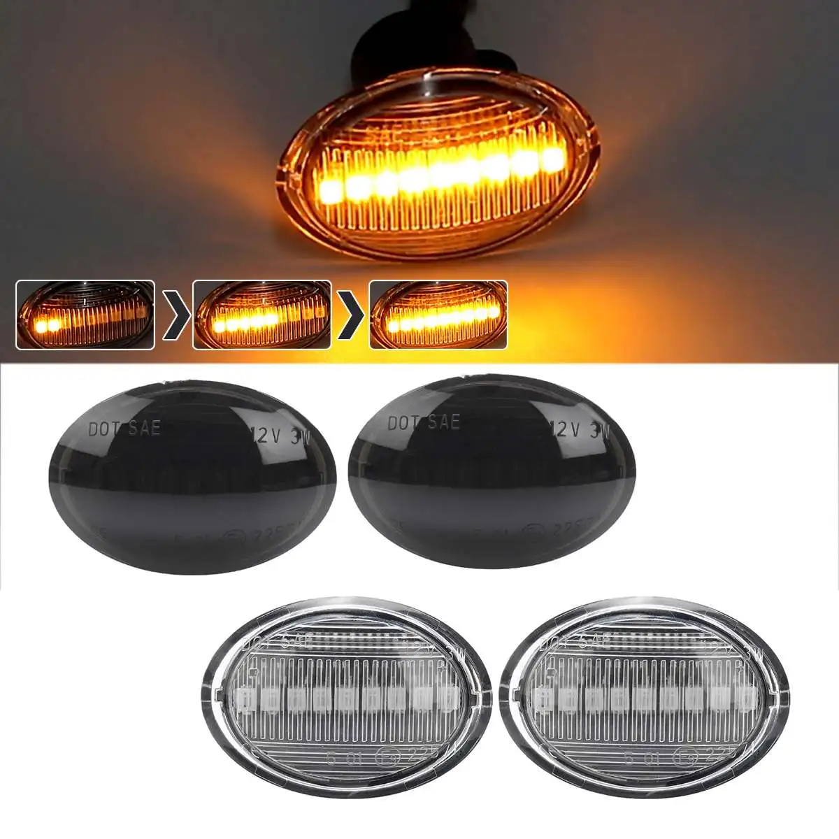 Pair Dynamic LED Side Marker Lights Flowing Turn Signal Light Side Repeater Lamp Blinker For Fiat 500 For Maserati GranCabrio