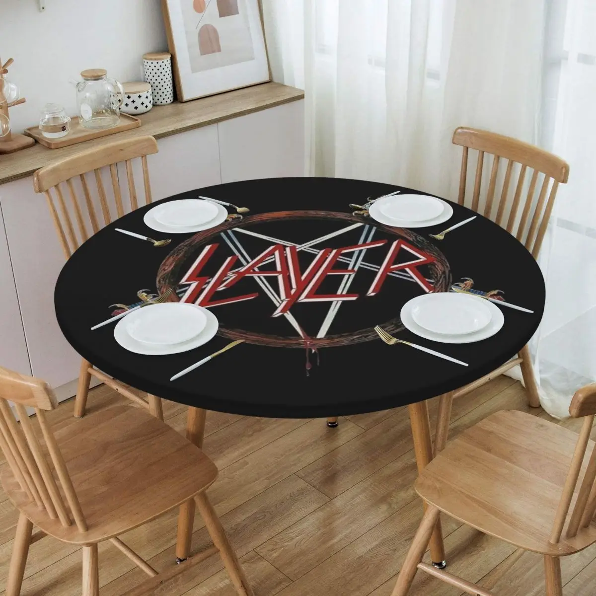 Slayers Logo Waterproof Round Tablecloth Oilproof Table Cloth for Kitchen Events Dining Table Cover