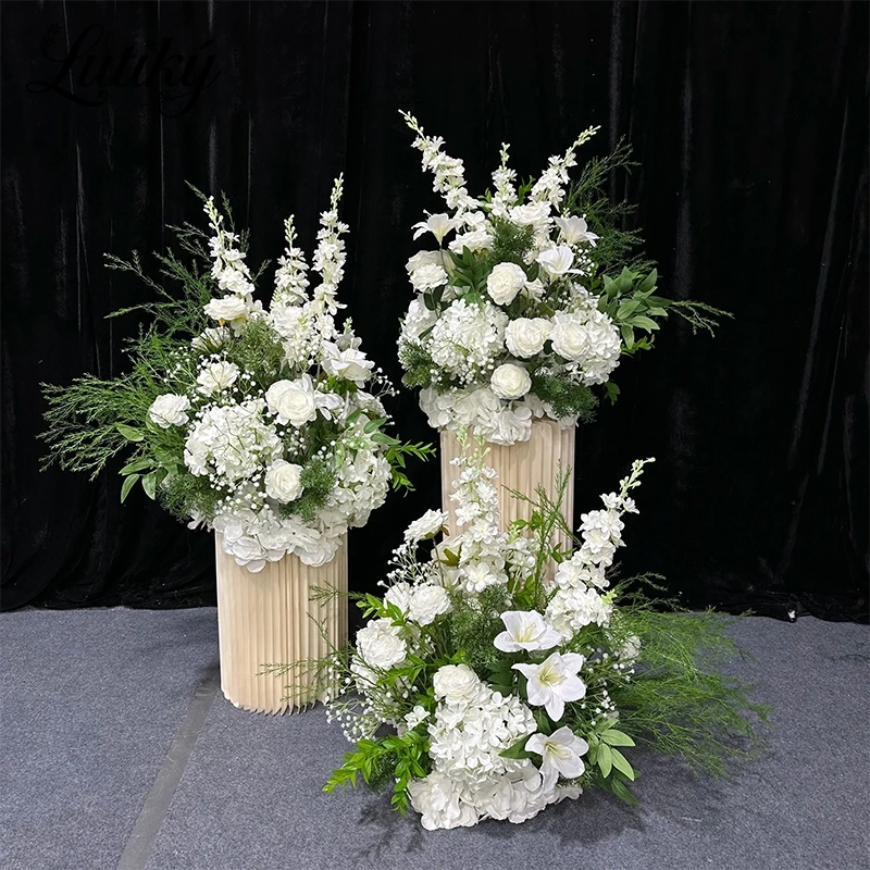 تخصيص النباتات الخضراء الأبيض زهرة الحرير الكرة الطريق الرائدة كرة زهرية اصطناعية الزفاف الديكور الجدول محور ديكور