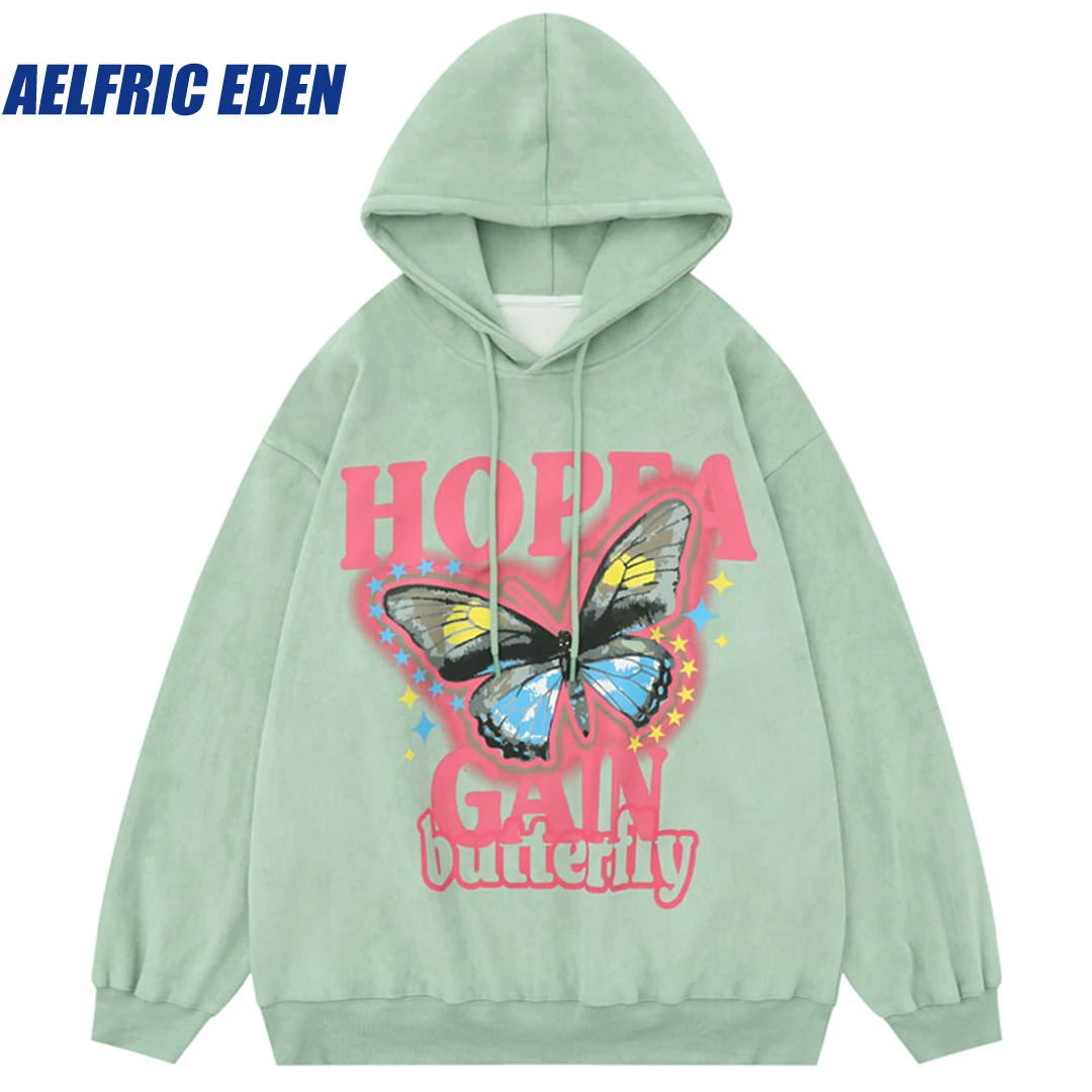 

Aelfric Eden Butterfly Punk Hoodie Streetwear 2023 Hip Hop Harajuku Graphic Letter Print Goth Hooded Sweatshirt Loose Pullovers