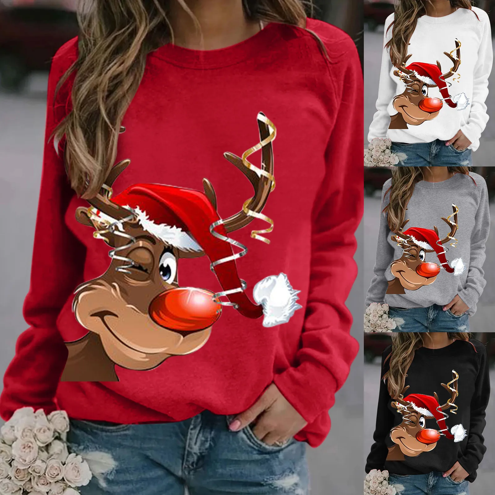 Autumn Christmas Clothes Round Neck Warm Soft Pattern Print Pullover Vintage Happy New Year Funny Hoodless Sweatshirt