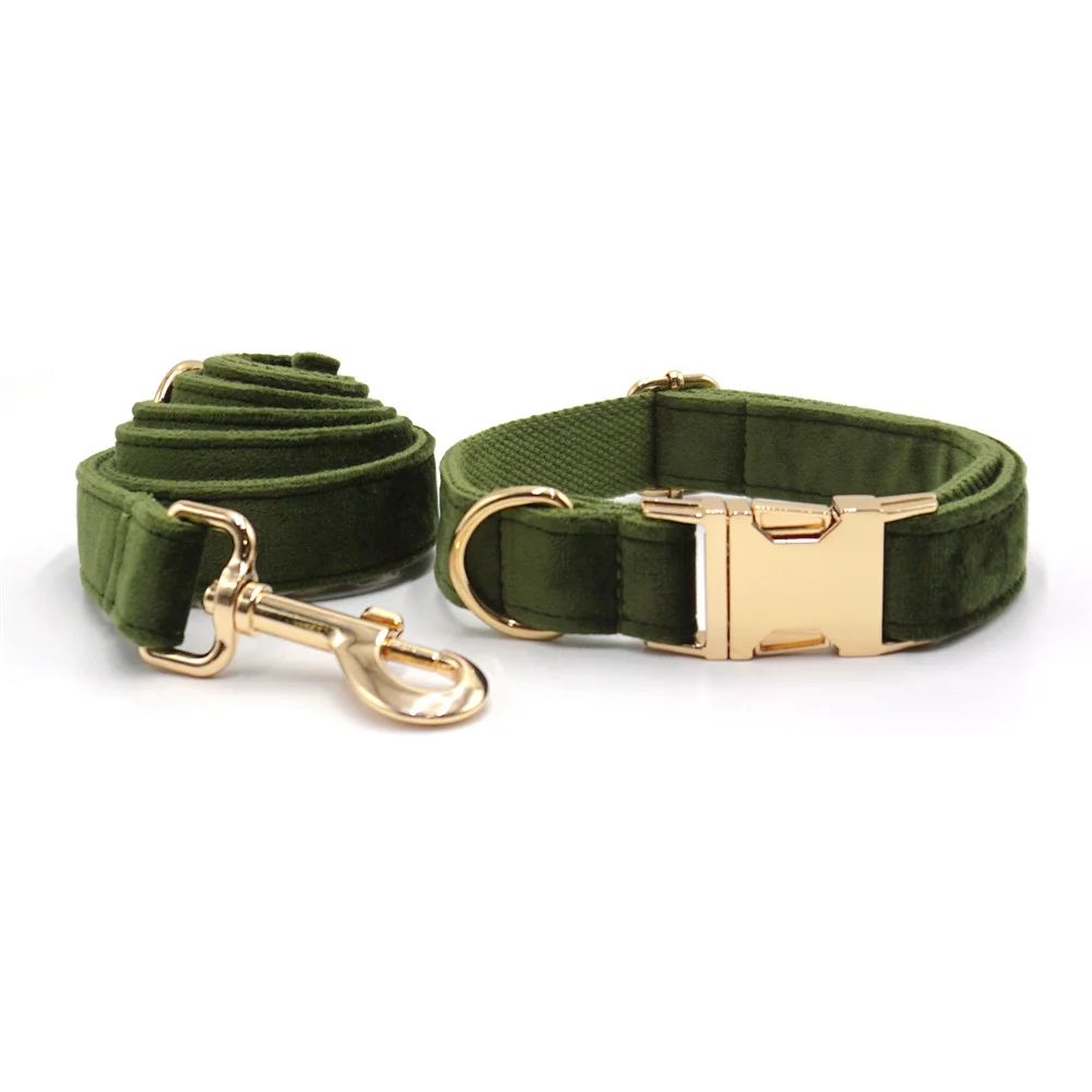 Vintage Green Velvet Custom Collars for Cat Dogs Soft Adjustable Collar and Leash Set Puppy Harness with Engraving Cat Necklace