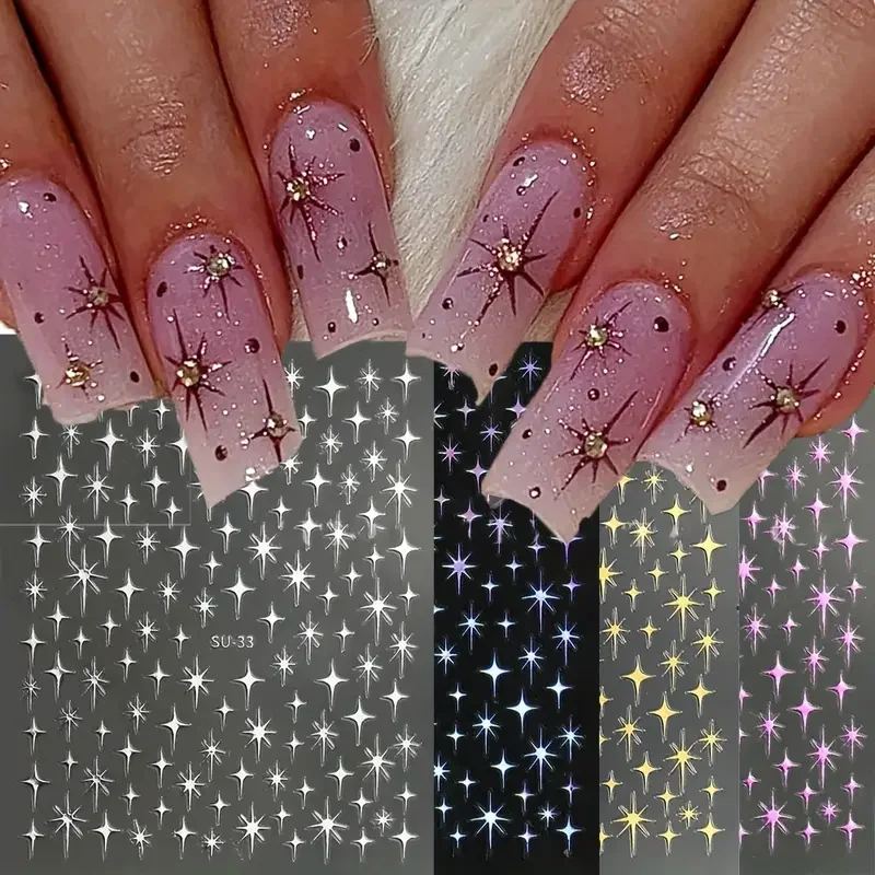 1 adet Altın 3D Metal Lazer Yıldız Yağmuru Tırnak Çıkartmalar Canlı Y2K Nail Art Süslemeleri Manikür Fransız Tırnak Sanat ve DIY Tırnak