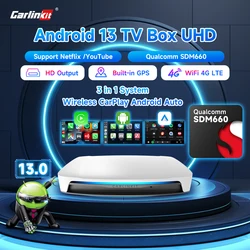 Carlinkit Android Auto Wireless Adapter Android 13 QCM 660 8-Core Smart Tv Wireless Car Play Box USB Port Support IPTV 2024