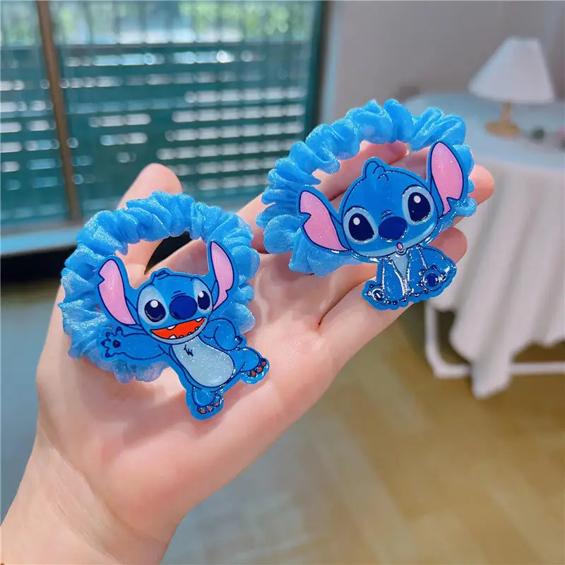 Hot 10pcs Sale Disney Anime Stitch Hair Bands Kawaii Stitch Hairpin Cartoon Rubber Band Hair Accessoires Girl Gifts Toy Figure