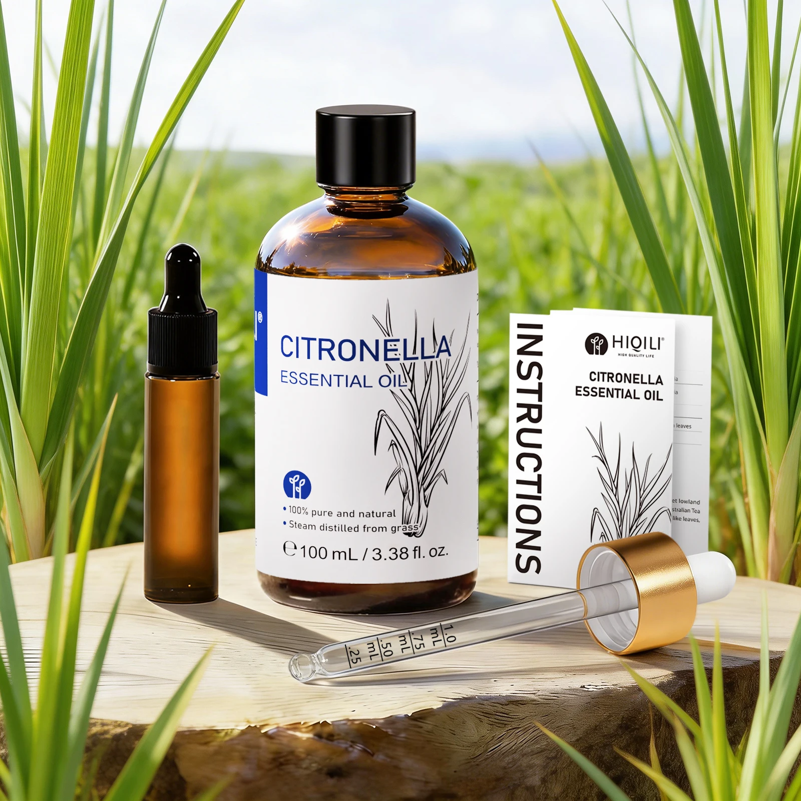HIQILI Huile essentielle de citronnelle 10/30/100/500 ml, huile de citronnelle naturelle pour bougies DIY, parfums de voiture, humidificateurs