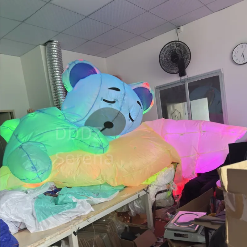 DDDZ 4M LED Bär-Mond-Linien-Luftschlepp, weicher aufblasbarer Teddybär-Luftschlepp mit Schwanzdekoration, 40D Ripstop-Nylon für Nachtshows & Drachenfliegen