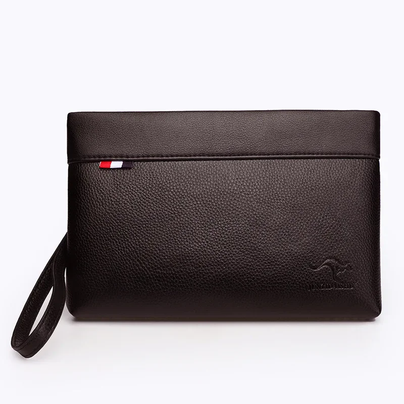 Men's Handheld Bag Business Large Capacity Retro Soft Face Leather Clip Casual Fashion Handheld Bag Zipper Bag Wallet
