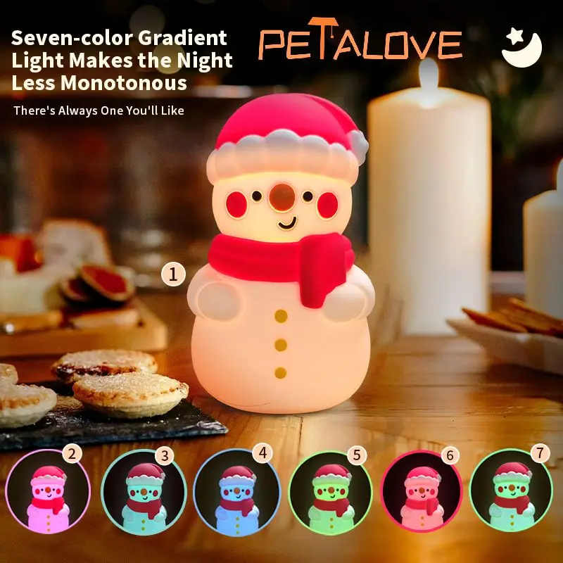 2024 Christmas New Year Gift Silicone Lamp Snowman Night Light Pat Soft Light USB Rchargeable Room Bedside Warm Decoration