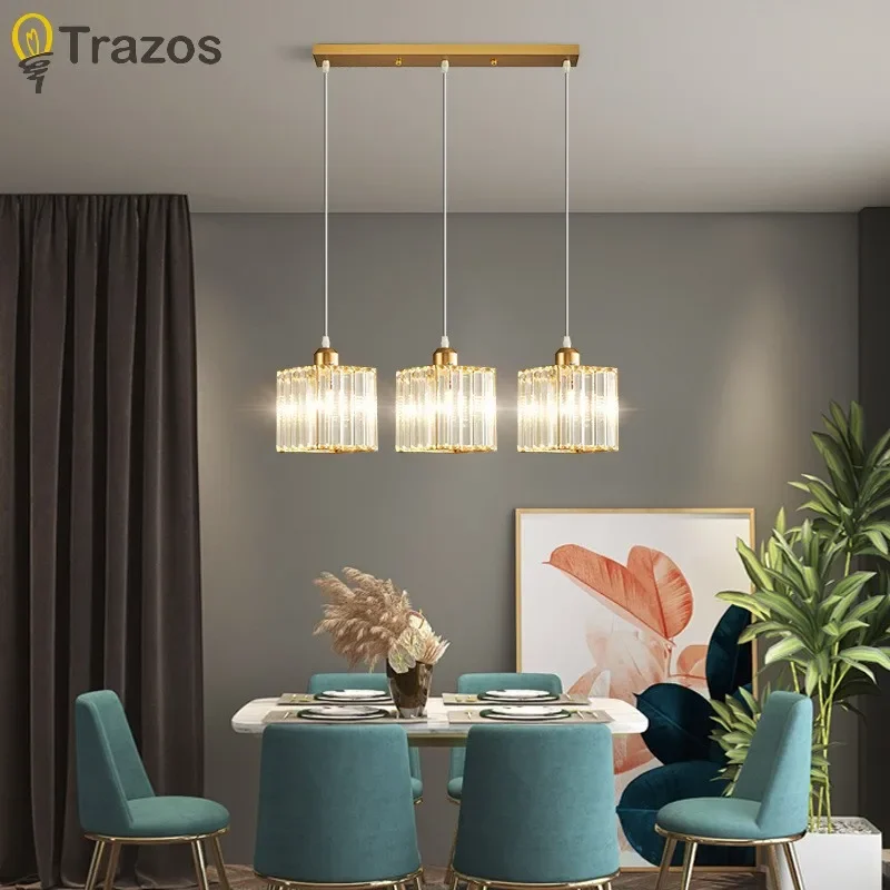 Pendant Light Nordic Restaurant Dining Table Study Bar Counter Three Head Lights Simple Modern Luxury Creative Crystal Lighting