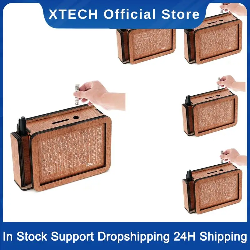 XTECH Wooden Money Box With Cash Vault Design, Wooden Piggy Bank, Cash Vault Wooden Savings Box, Money Box With Money