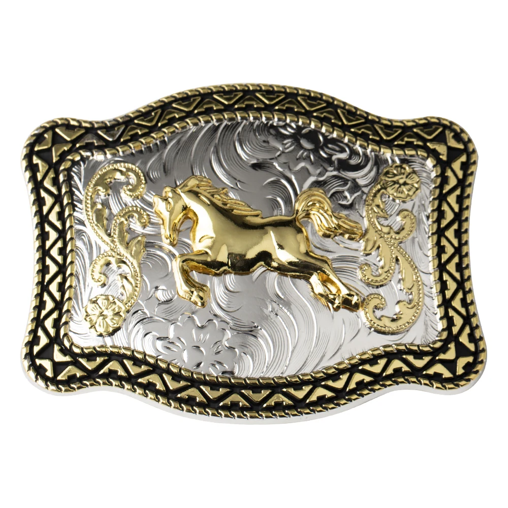 Golden Horse Belt Buckle Double Color Cowboy Big