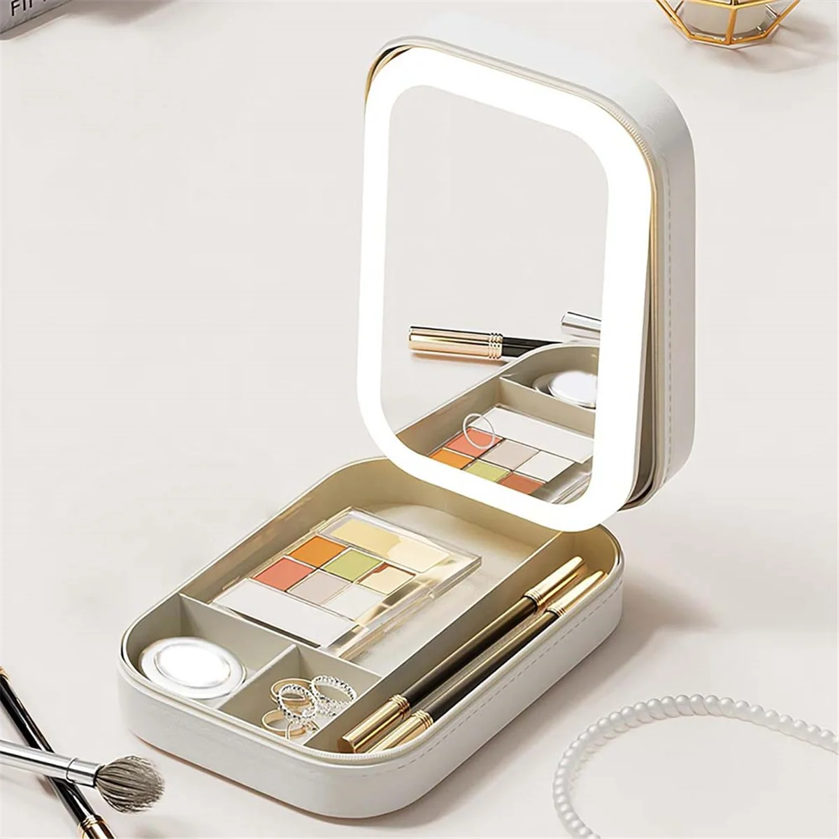 

Travel Makeup Mirror with Light, Compact Makeup Bag with LED Mirror