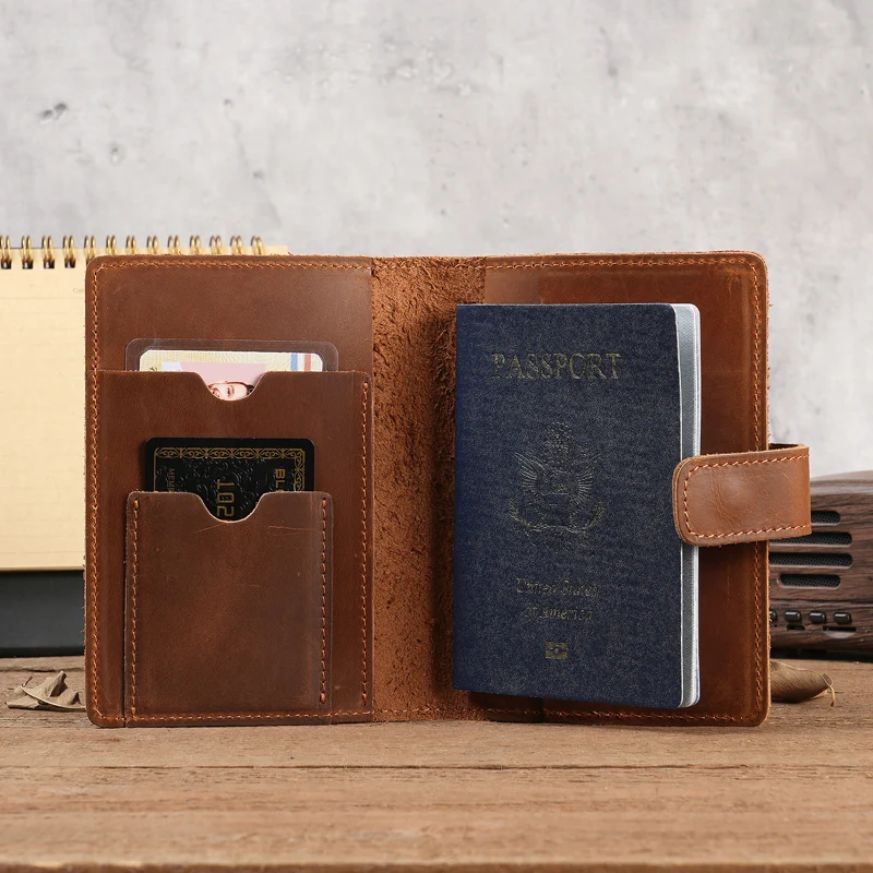 Genuine Leather Small Passport & Card Wallet - Solid Color Unisex Passport Cover Case, Credit Card Holder for Business