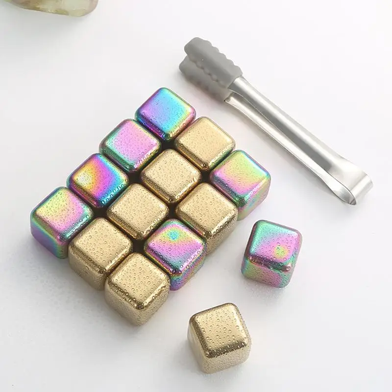 Stainless Steel Ice Cubes Reusable Chilling Stones For Whiskey Wine Colorful Vodka Wine Beer Cooler Chilling Rock Party Bar Tool