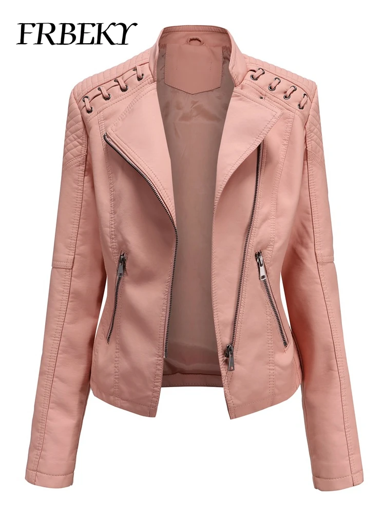 Frühling Herbst Kurzteil Langarm Reiß verschluss Jacke schlanke Kunstleder jacke lässig einfarbig Mode jacke lose Outwear