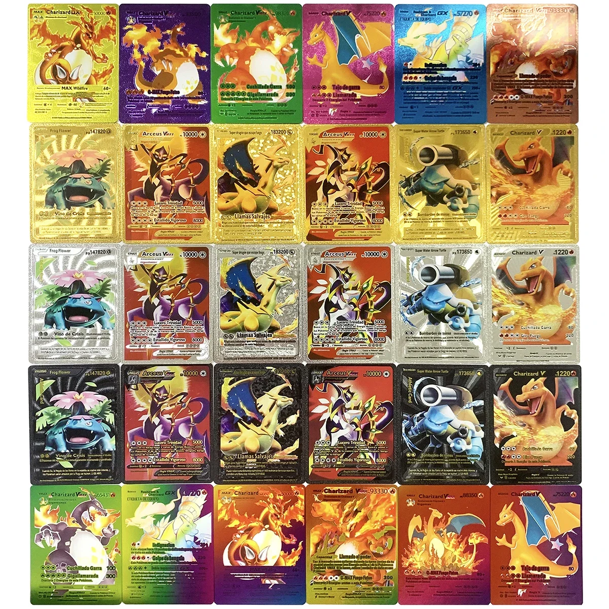 Wysoki atak 135-27 szt. Karty pokemonów hiszpańskie złote kolorowy zestaw czarne karty Vmax Sliver GX Pikachu Carta Charizard