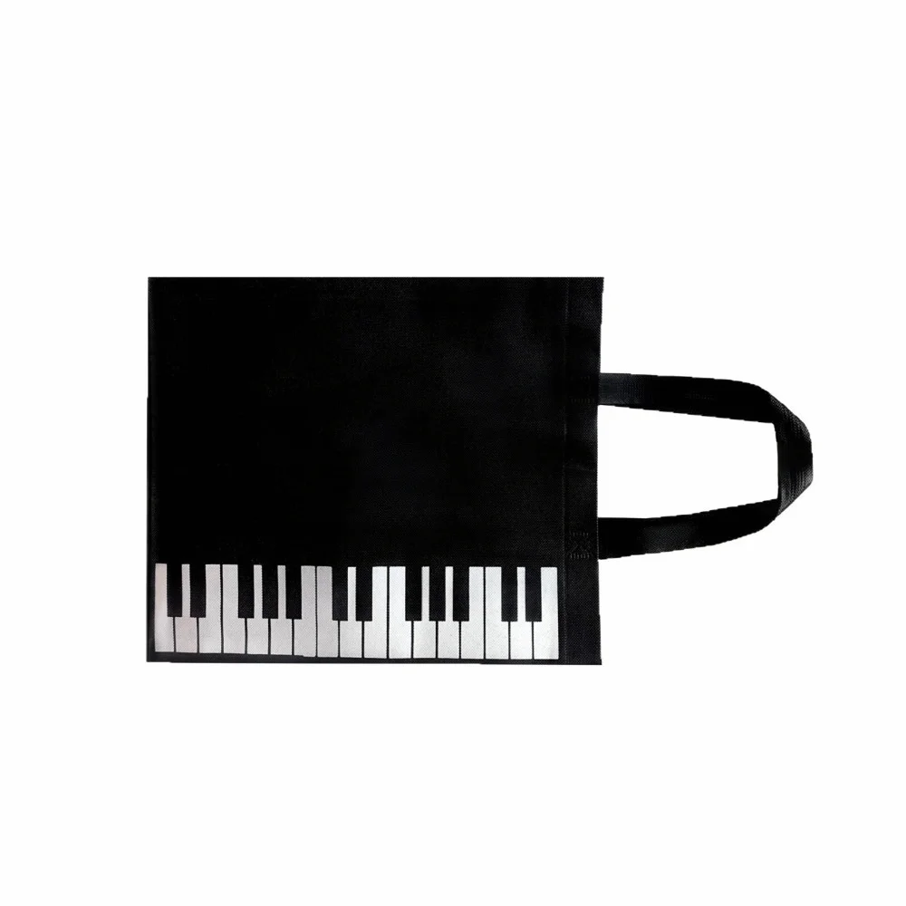 Reusable Music Handbag Non-woven Fabric Large Capacity Shopping Shoulder Bag Black + White Grocery Tote Bag Daily Commute