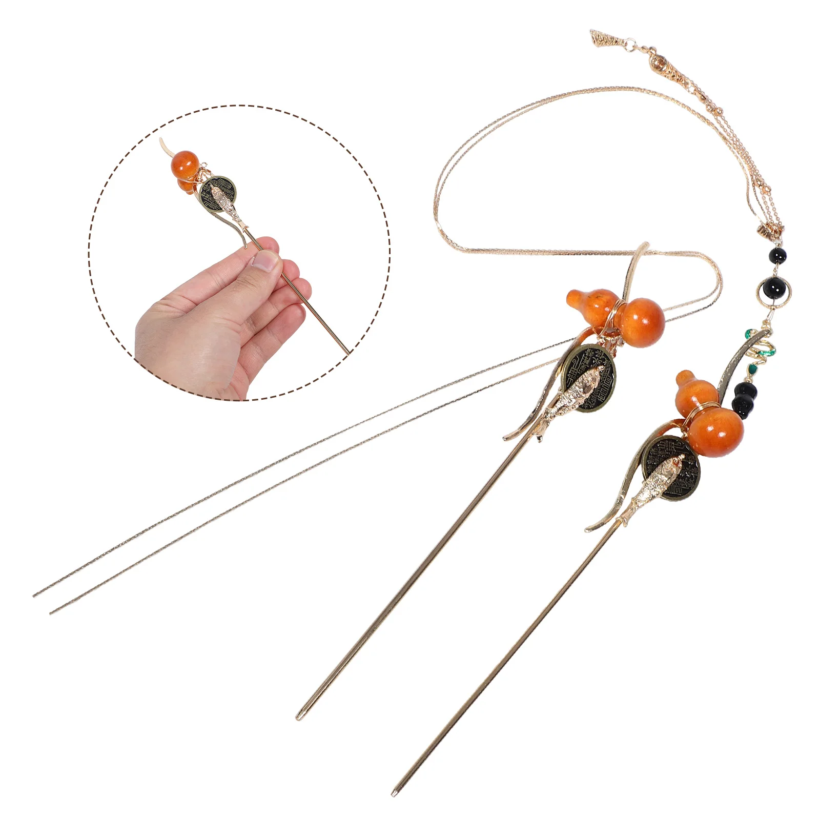 

2 шт., китайская заколка для волос с кисточкой, подвеска в виде тыквы, металлические аксессуары ручной работы для женщин, традиционный легкий головной убор