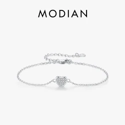 MODIAN 925 Sterling Silver Simple Romantic Hearts Link Chain Bracelet Basic Style Platinum Plated Fine Jewelry For Women Gifts