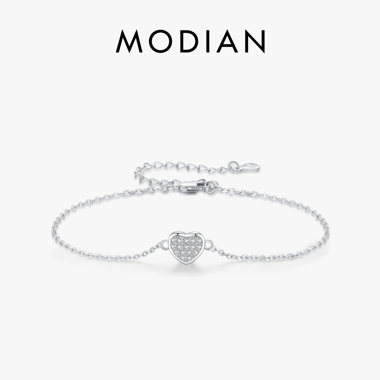 MODIAN 925 Sterling Silver Prosta romantyczna bransoletka z łańcuszkiem w kształcie serca Podstawowy styl Platynowana biżuteria dla kobiet Prezenty