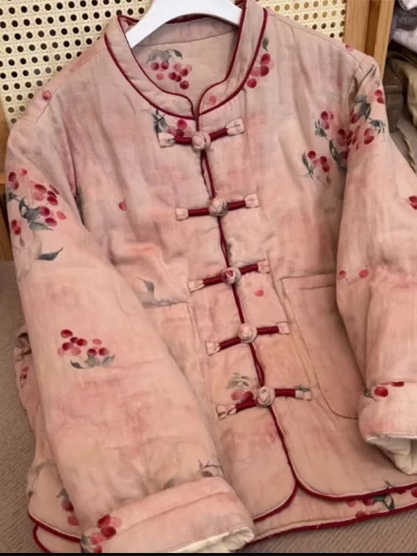 

Retro Chinese Sle Women's Cotton Jaet Warmth Guaranteed Traditional Disk Buttons Faionable ort Coat for Winter