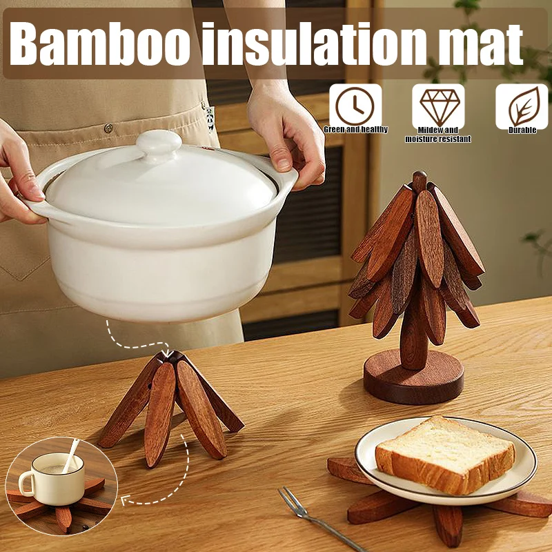 

3/4PCS Tree Design Bamboo Wooden Stand Set Heat Resistant Anti Scald Table Mat Coaster Placemats for Kitchen Dining Decor