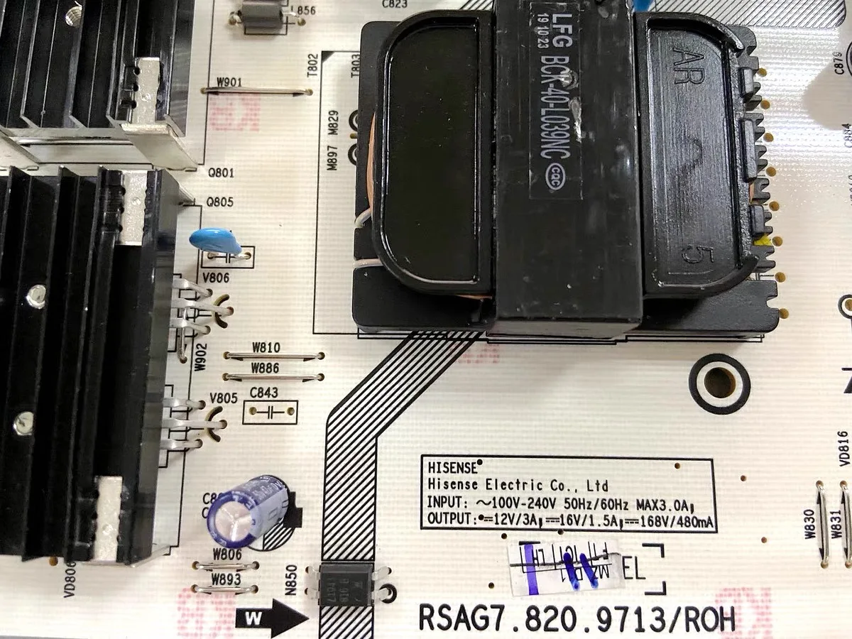 Original for Hisense 65V1F-PRO LCD TV power board RSAG7.820.9713/ROH has been tested.