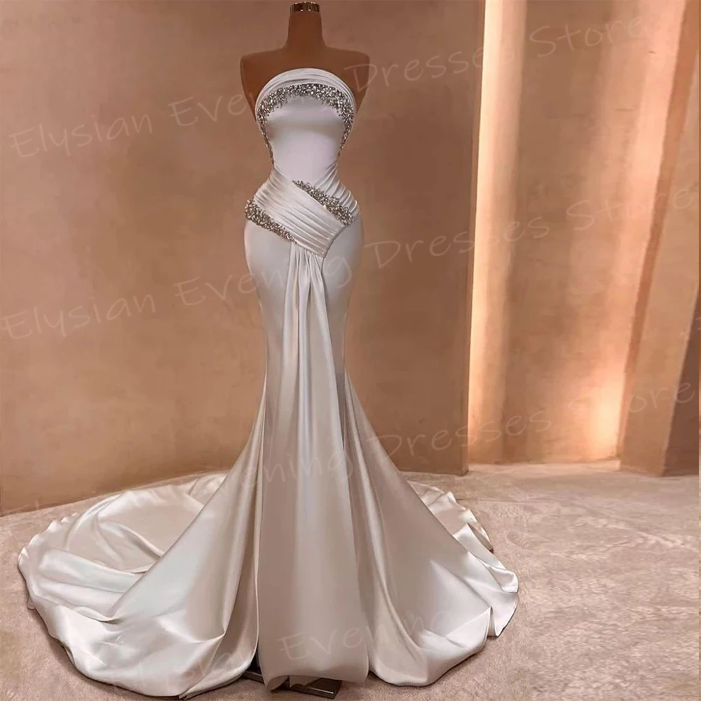 2025 Charming Women\'s Mermaid Graceful Evening Dresses Strapless Sleeveless Prom Gowns Beaded Pleated فساتين سهره نسائيه فخمة