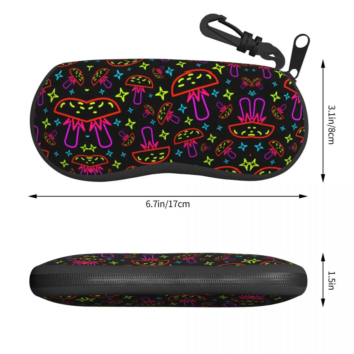 Psychedelic Magic Neon Trippy Mushrooms Sunglasses Case Neoprene Zipper Shell Eyeglass Case Custom Protective Box For Glasses