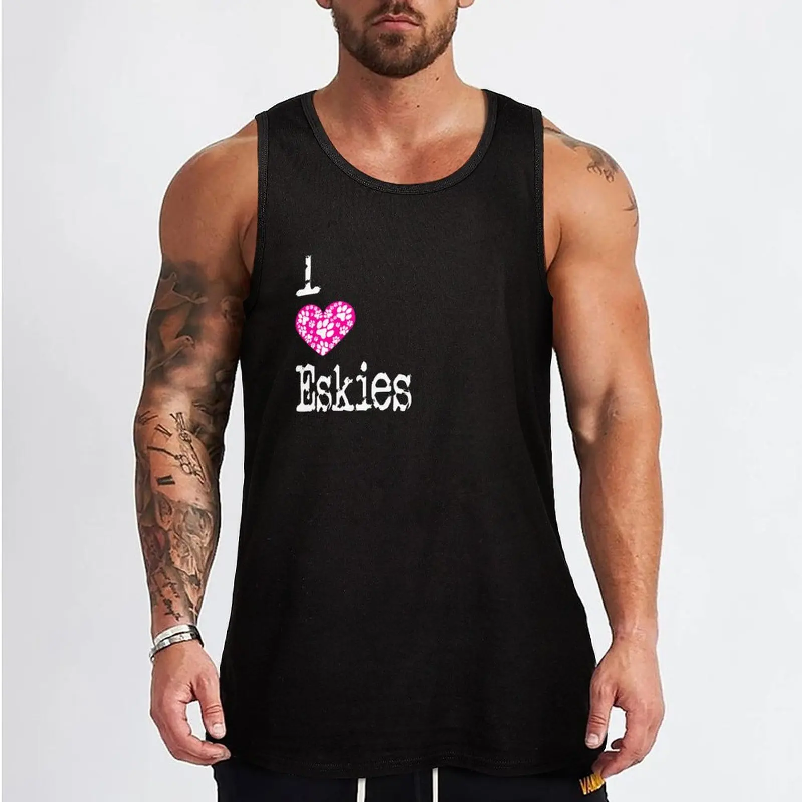 I Heart Eskies Love American Eskimo Spitz Dogs Tank Top Bodybuilding shirt Sleeveless men gym wear men T-shirt Men's gym