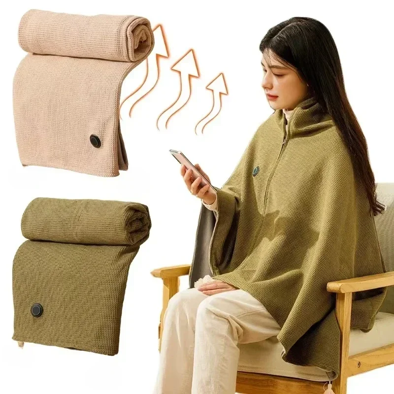Adjustable 3 Levels USB Electric Heated Blanket Wearable Heated Throw Blanket Office Temperature Machine Washable Warmer Blanket
