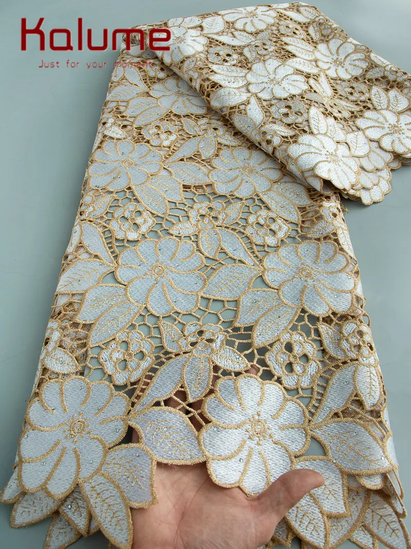 

Kalume African Lace Fabric 2024 French Guipure Cord With Stones Nigerian Cord Lace Fabric High Quality 5 Yards Fabric F3890