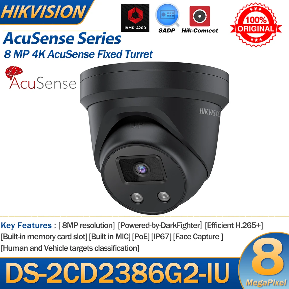 Imagem -01 - Hikvision-câmera ip 8mp Ds2cd2386g2-iu 4k Poe com Microfone Embutido Classificação de Veículo Humano Slot para Cartão sd H265 Mais Ip67 hikvision camera ip 8mp ds2cd2386g2 iu 4k poe com microfone embutido classificacao de veiculo humano slot para cartao sd h265 mais ip67 01