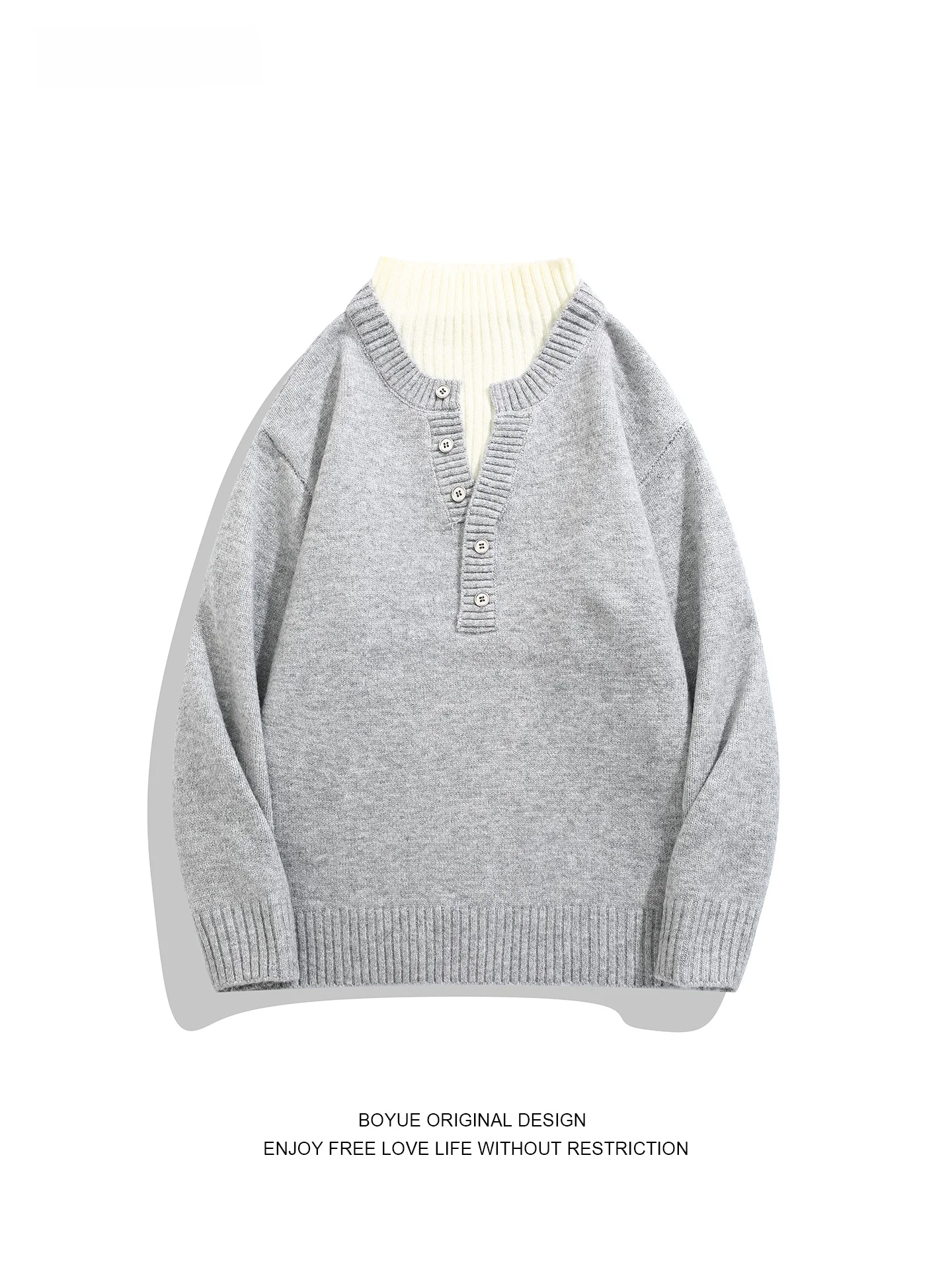 

Boyue Japanese Sle Splice Deep V Sweater Heavyweight High nce Sensation Men Women Inner Warm Knitted Winter Faion