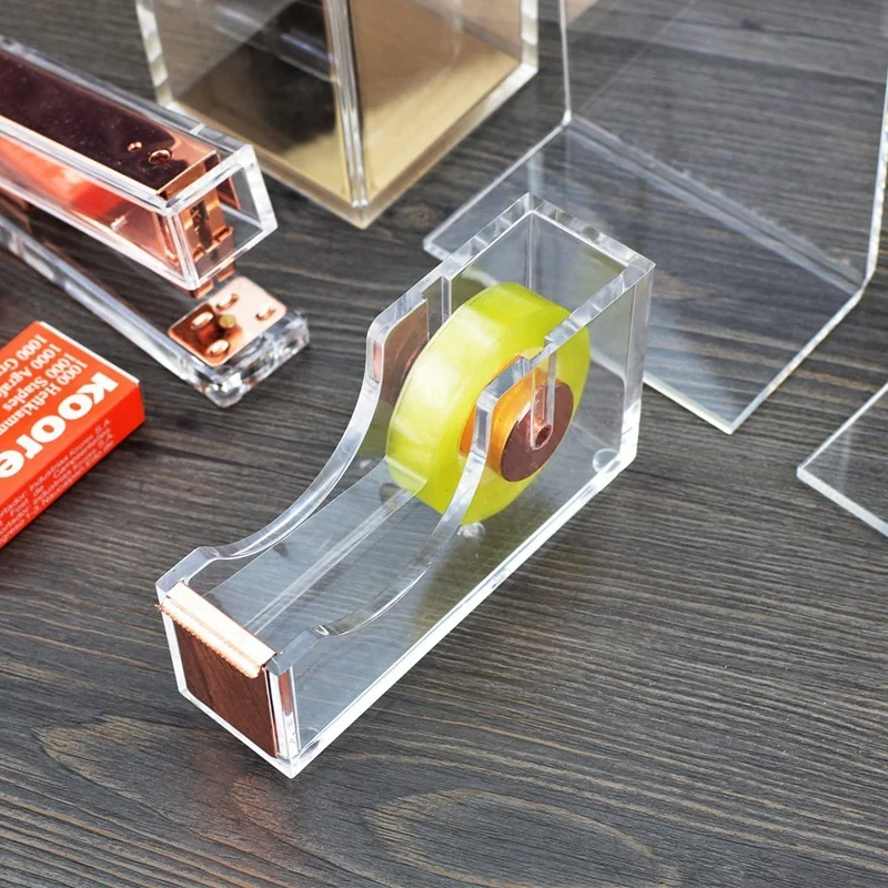 Dispenser di nastro, Dispenser di nastro da scrivania Dispenser di nastro acrilico trasparente per scuola, casa e ufficio-oro rosa