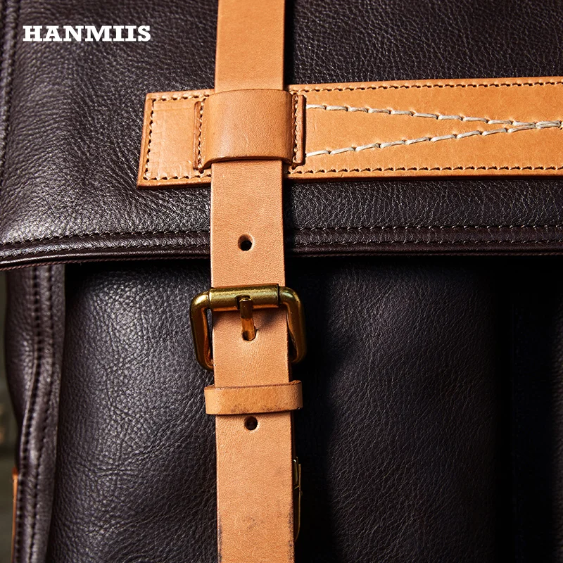 HANMIIS Full Grain Leather British Messenger Bag Genuine Leather Men Crossbody Briefcase Business Vintage Shoulder Handbag