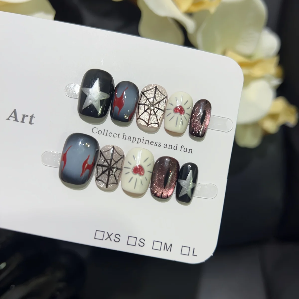 

10pcs Halloween Handmade Press on Nails Dark Love Spider Web 3D Smudged Fake Nail for Women&Girl Detachable Wearable False Nail